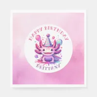 Pink and Purple Axolotl Girl's Birthday Party Napkins