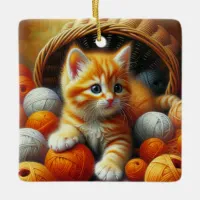 Cute Orange and White Kitten  Playing in Yarn  Ceramic Ornament