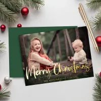 Rustic Foil Script Merry Christmas Holiday Photo