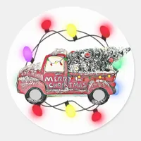 Truck with Christmas Tree Lights and Tree Classic Round Sticker