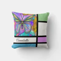 Colorful Butterfly Print Block Throw Pillow