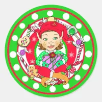 Whimsical Hand Drawn Christmas Elf Classic Round Sticker