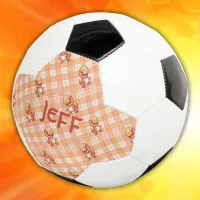 Orange Buffalo Check with Dinosaurs and Monogram | Soccer Ball