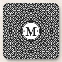 Geometric Pattern Monogram Black and White ID149 Drink Coaster