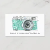 Rustic Teal Vintage Camera Photographer Business C Business Card