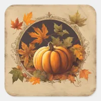 Autumn Theme with Pumpkin Square Sticker