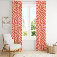 Retro Pink Orange Optical Illusion Wavy Checkered Blackout Curtains