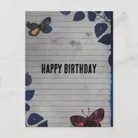 Butterfly Lined Paper Collage Birthday Postcard