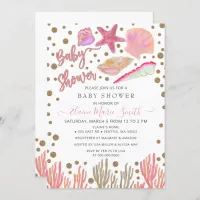 Pink Gold Glitter Seashells Sea Beach Baby Shower Invitation