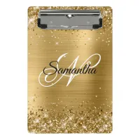 Glittery Gold Fancy Monogram Mini Clipboard