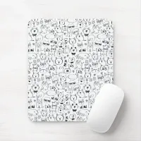 Cat Doodles, Funny Black and White Kitties Pattern Mouse Pad