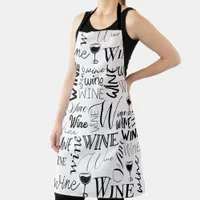 Black And White Wine Typography Pattern Apron