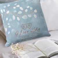 Watercolor Snowdrops Wedding Dusty Blue ID726 Throw Pillow