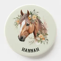 Pretty Horse Flowers Light Green Elegant Custom PopSocket