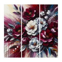 Maroon and white Floral arrangement | Triptych