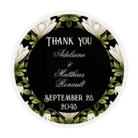 Elegant Black & White Floral Wedding: Calligraphy  Edible Frosting Rounds