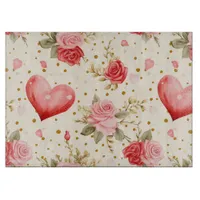 Valentine's Pink and Red Roses and Hearts  Cutting Board