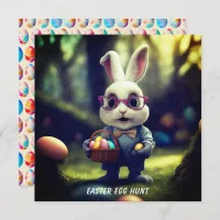 Cute Dressed Bunny & Basket Easter Egg Hunt Square Invitation