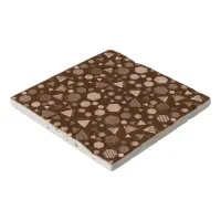 Hexagon & Triangle Pink & Brown on Brown Pattern  Trivet