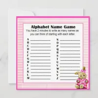 Baby Shower Alphabet Name & Bingo Game Pink Bunny Invitation