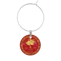 Chinese Zodiac Rabbit Red/Gold ID542 Wine Charm