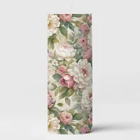 Cottage Rose and Peony Floral Pillar Candle