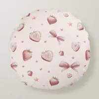 Sweet Pink Strawberry Love Heart And Stars Round Pillow