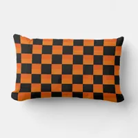 Retro Orange and Black Check Lumbar Pillow