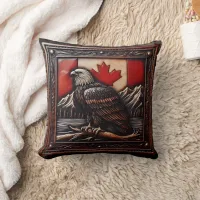 Eagle Emblem on Canadian Flag With Mountains Throw Pillow