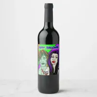 Halloween Party | Pop Art zombie Vampire  Wine Label