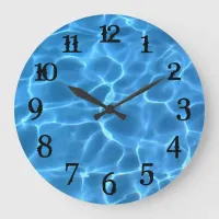 Black Splash Numbers Aqua Blue Swimming Pool Large Clock