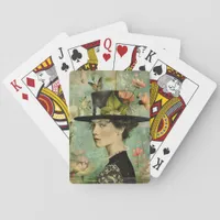 Whimsical Portrait of a Lady with Flowers Poker Cards