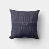 Girly Rose Gold Foil Navy Blue Hexagon Monogram Throw Pillow