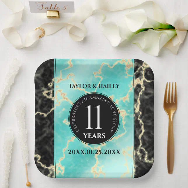 Elegant 11th Turquoise Wedding Anniversary Paper Plates
