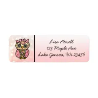 Cute Whimsical Hand Drawn Pink Owl Label