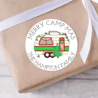 Merry Camp-mas! Funny Camping Pun Christmas Classic Round Sticker