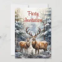 Reindeer in Winter Wonderland Christmas Party Invitation