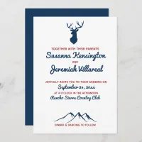 Rustic Blue and Red Deer Country Mountain Wedding Invitation