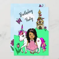 Princess and Unicorn Girl's Birthday Party Invitation