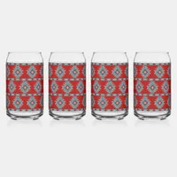 Southwest Mesas Red & Turquoise geometric pattern Can Glass