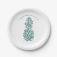 Elegant Teal Glitter Pineapple Quinceanera Party Paper Plates