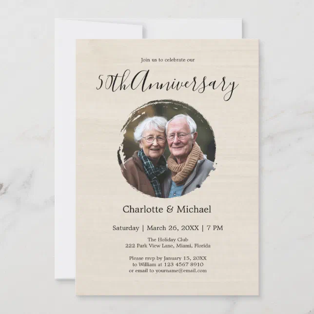 Modern Watercolor Wedding Anniversary Beige Photo  Invitation