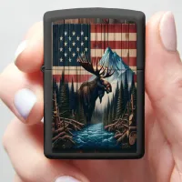 Bull Moose American Flag Art Zippo Lighter