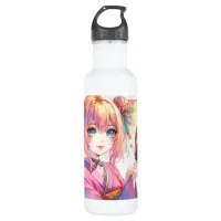 Anime Girl Holding a Butterfly Stainless Steel Water Bottle