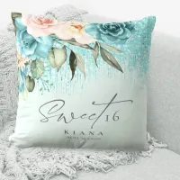 Thumbnail for Floral Sparkles Sweet Sixteen Teal ID912  Throw Pillow