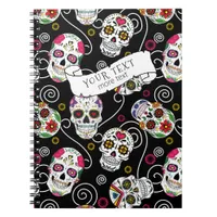 Sugar Skulls and Swirls Rose Black ID725 Notebook