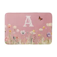 Pretty Colors Watercolor Wildflowers and Monogram Bath Mat