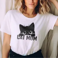 Cute Simple Cat Lover Mom Design Womens Black  T-Shirt