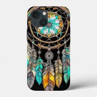 Teal Dreamcatcher Mystical Boho Feathers and Beads iPhone 13 Mini Case