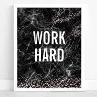 Work Hard Black Marble Rose Gold Glitter Quote Poster